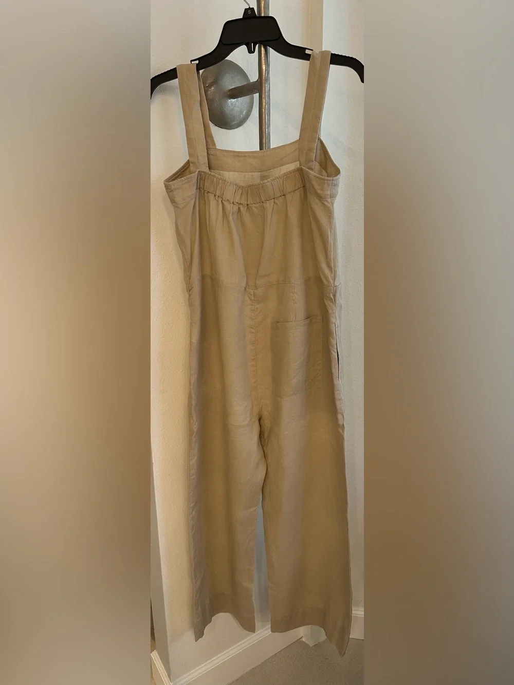 Quince Light Beige Sleeveless Linen Jumpsuit with Tie Waist No Belt adjustable